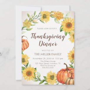 Thanksgiving Dinner Sunflowers & Pumpkins fall Invitation