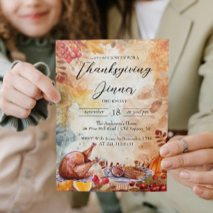 Thanksgiving Dinner Table and Fall Motives Invitation