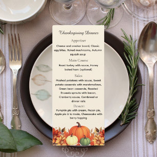 Thanksgiving dinner Thankful Message menu card