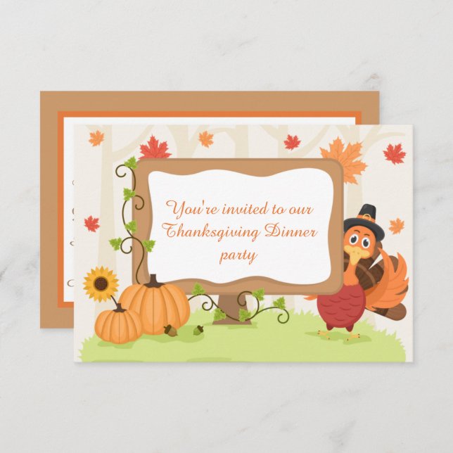 Thanksgiving dinner turkey add information  invitation (Front/Back)