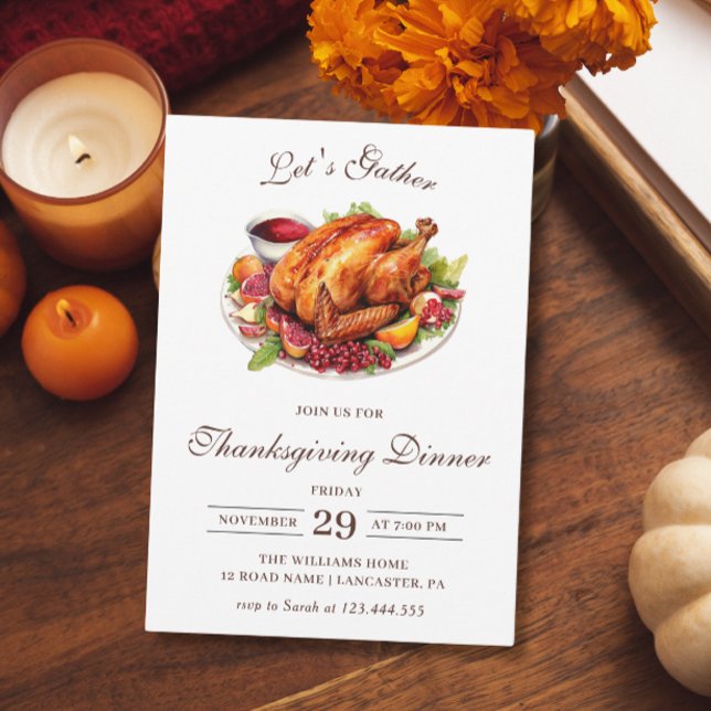Thanksgiving Dinner Turkey Fall Modern Chic Invitation (Creator Uploaded)