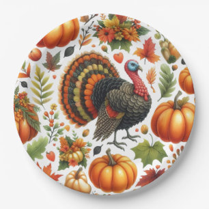 Thanksgiving Dinner Turkey Pattern  Paper Plate
