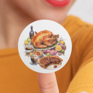 Thanksgiving Dinner Turkey Pie Classic Round Sticker