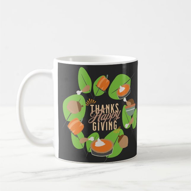 Thanksgiving Dinner Turkey Pumpkin Fall Greenery Coffee Mug (Left)