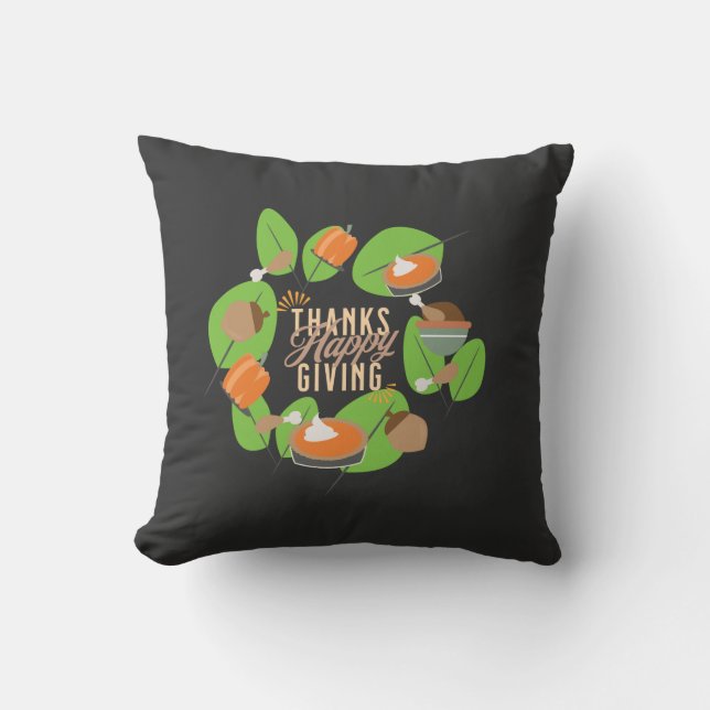 Thanksgiving Dinner Turkey Pumpkin Fall Greenery  Cushion (Front)