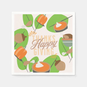Thanksgiving Dinner Turkey Pumpkin Fall Greenery Napkin
