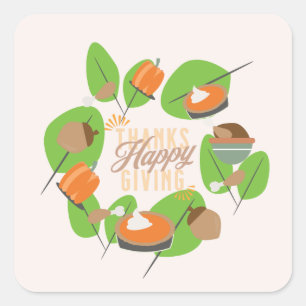 Thanksgiving Dinner Turkey Pumpkin Fall Greenery Square Sticker