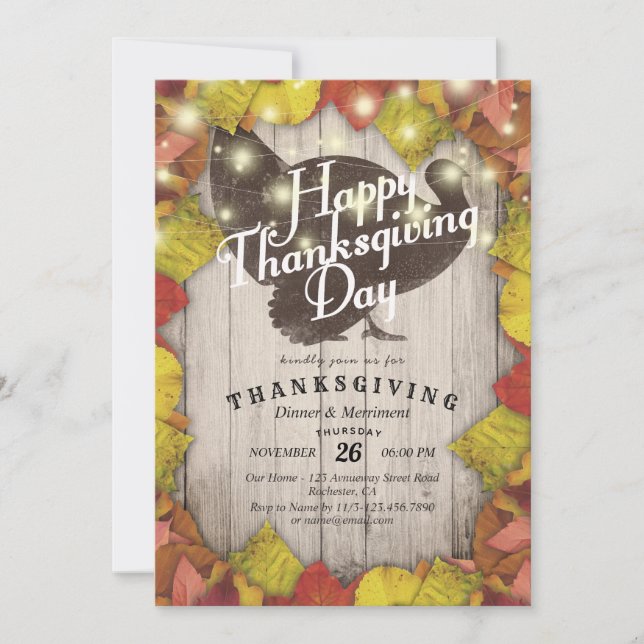 Thanksgiving Dinner Turkey Pumpkins & Fall Leaves Invitation (Front)
