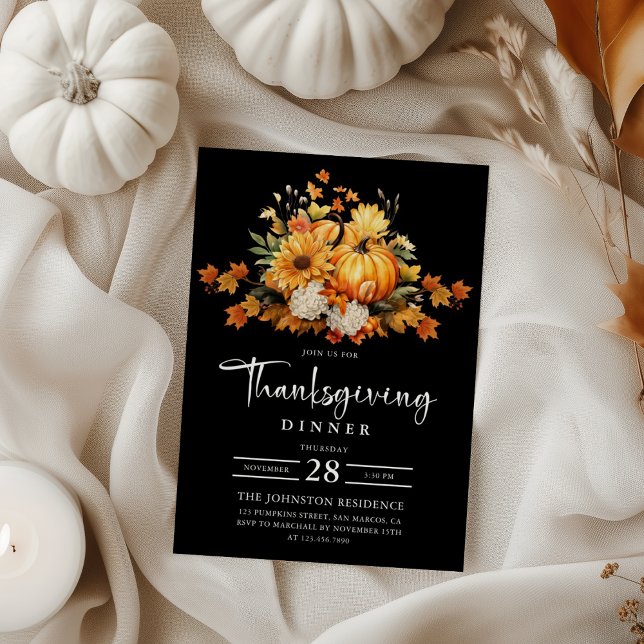 Thanksgiving Dinner Watercolor Autumn Pumpkin  Invitation (Creator Uploaded)