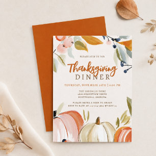 Thanksgiving Dinner Watercolor Fall Pumpkins Invitation