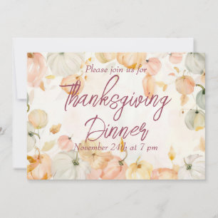 Thanksgiving Dinner Watercolor Pumpkin Invitation