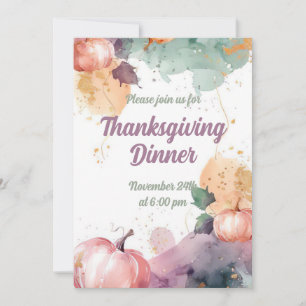 Thanksgiving Dinner Watercolor Pumpkin Invitation