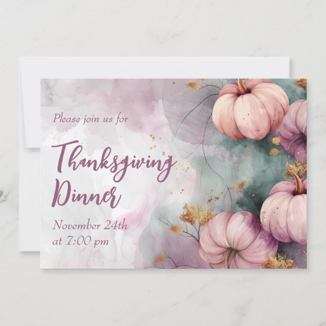 Thanksgiving Dinner Watercolor Pumpkin Invitation (Front)