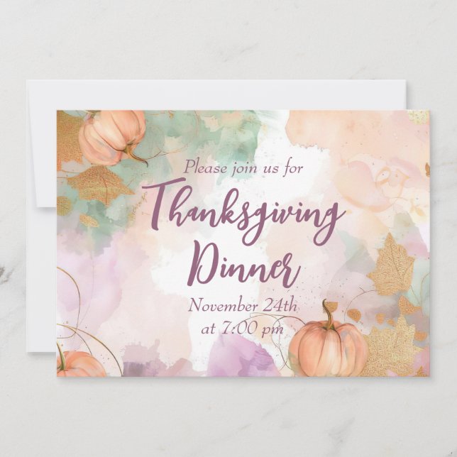 Thanksgiving Dinner Watercolor Pumpkin Invitation (Front)