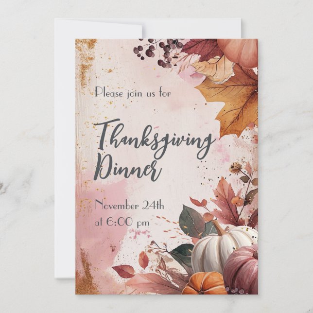 Thanksgiving Dinner Watercolor Pumpkins Invitation (Front)