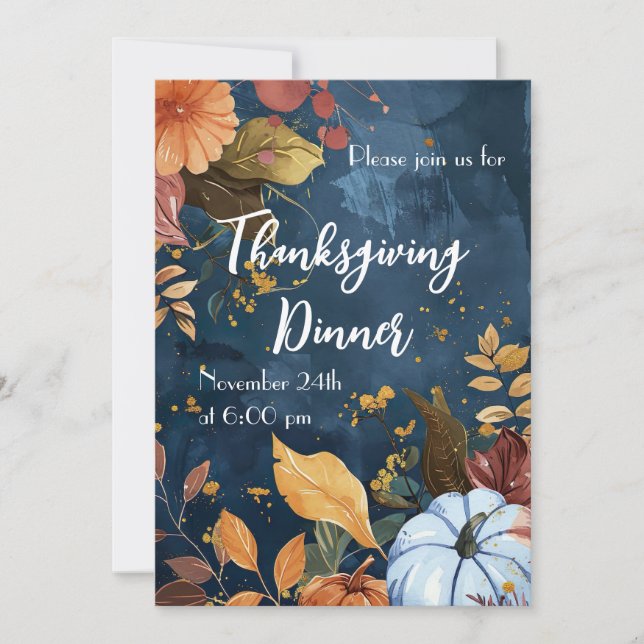 Thanksgiving Dinner Watercolor Pumpkins Invitation (Front)