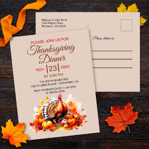 Thanksgiving Dinner Watercolor Turkey Invitation