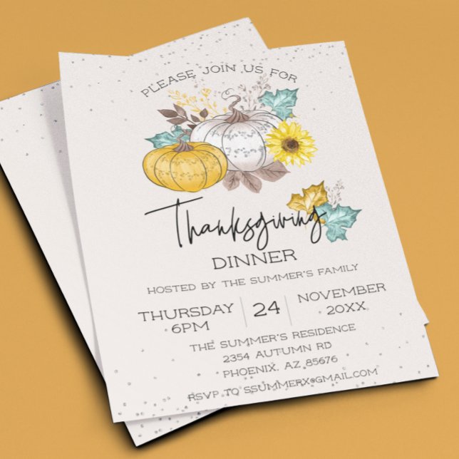 Thanksgiving Dinner White Glitter Pumpkin Budget Flyer (Creator Uploaded)