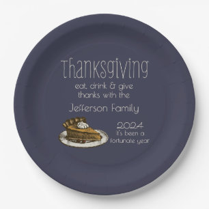 Thanksgiving Dinner with Pie Illustration Paper Plate