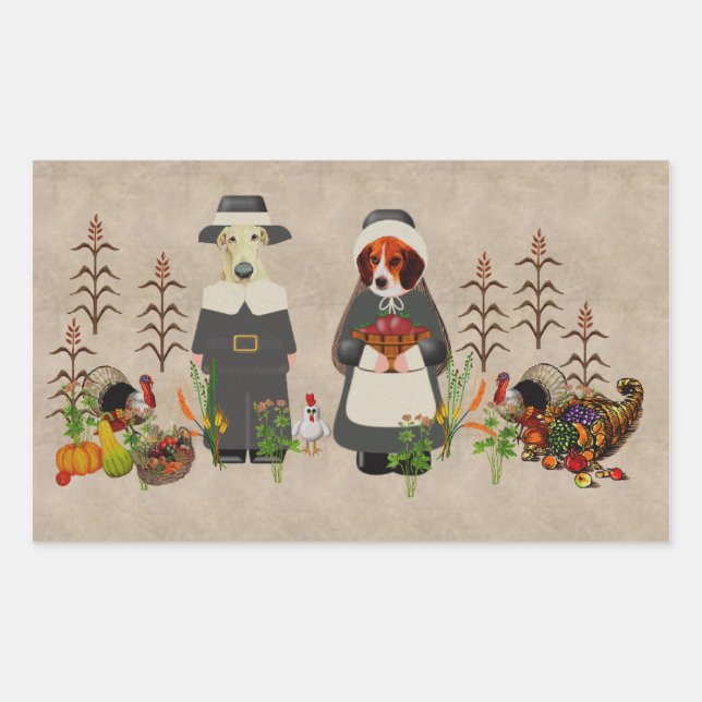 Thanksgiving Dogs Rectangular Sticker (Front)