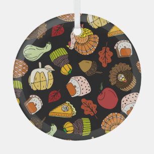 Thanksgiving doodles, festive, hand-drawn set. glass tree decoration