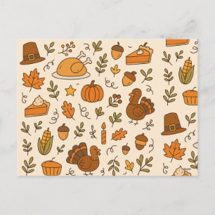 Thanksgiving Doodles Seamless Pattern Holiday Postcard