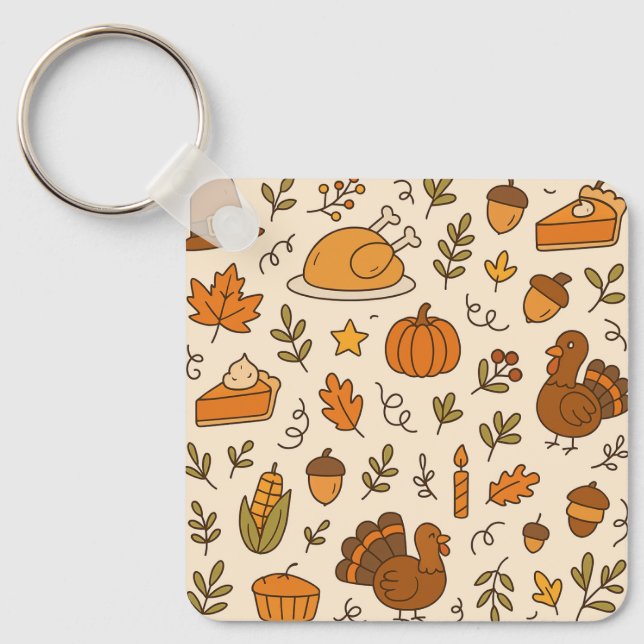 Thanksgiving Doodles Seamless Pattern Key Ring (Front)