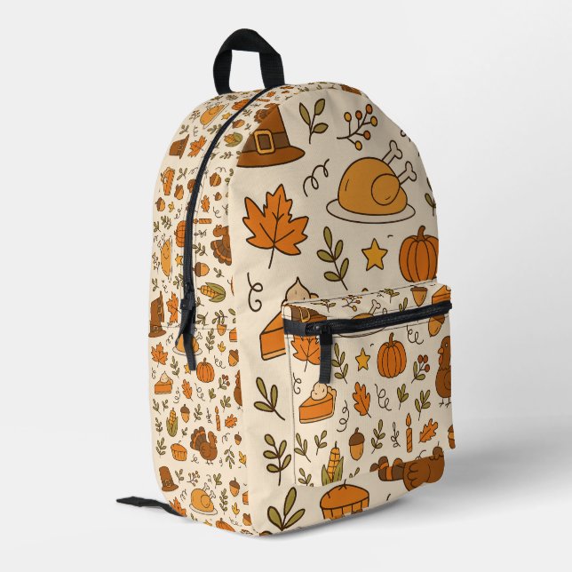 Thanksgiving Doodles Seamless Pattern Printed Backpack (Back Corner Left)