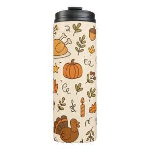Thanksgiving Doodles Seamless Pattern Thermal Tumbler