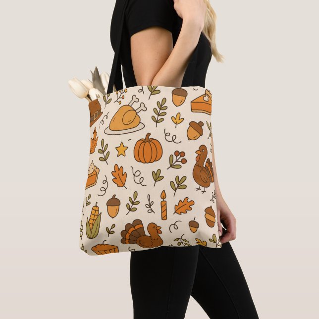 Thanksgiving Doodles Seamless Pattern Tote Bag (Close Up)