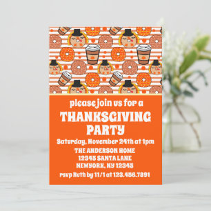 Thanksgiving Doughnuts and Coffee Fall Orange Stri Invitation