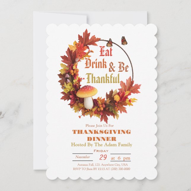 Thanksgiving Eat Drink & Be Thankful Invitation (Front)