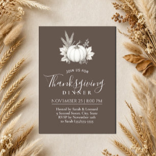 Thanksgiving Elegant Pumpkin Brown Dinner Invitation