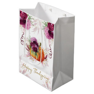Thanksgiving Elegant Pumpkin Burgundy details Medium Gift Bag