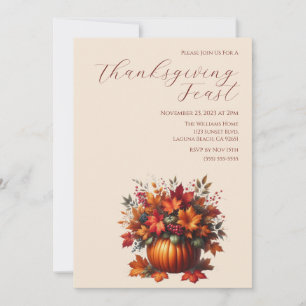Thanksgiving-Elegant Pumpkin with Fall Leaves Invitation