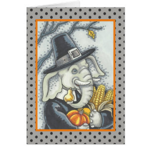 THANKSGIVING ELEPHANT, PILGRIM GREETING CARD Blank