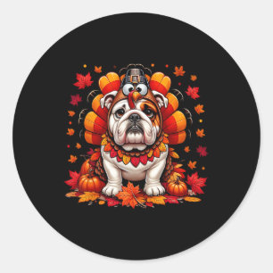 Thanksgiving English Bulldog Fall Leaves Autumn Ma Classic Round Sticker