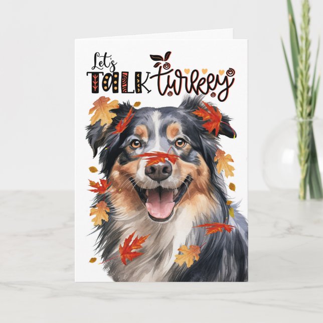 Thanksgiving English Shepherd Dog Lets Talk Turkey Holiday Card (Front)