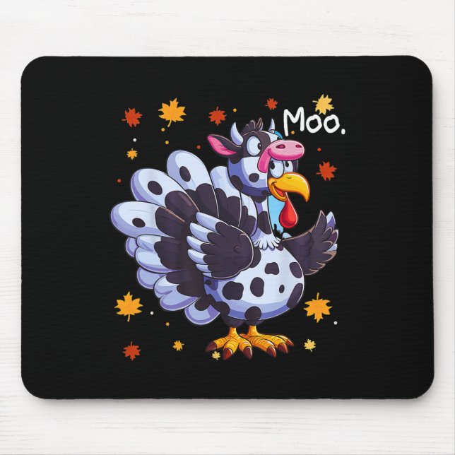 Thanksgiving Fake Turkey Moo Cow Head Funny Fall  Mouse Pad (Front)