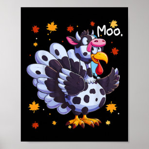 Thanksgiving Fake Turkey Moo Cow Head Funny Fall  Poster