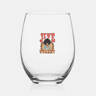 Thanksgiving & Fall Apparel, Jive Turkey - Retro 1 Stemless Wine Glass
