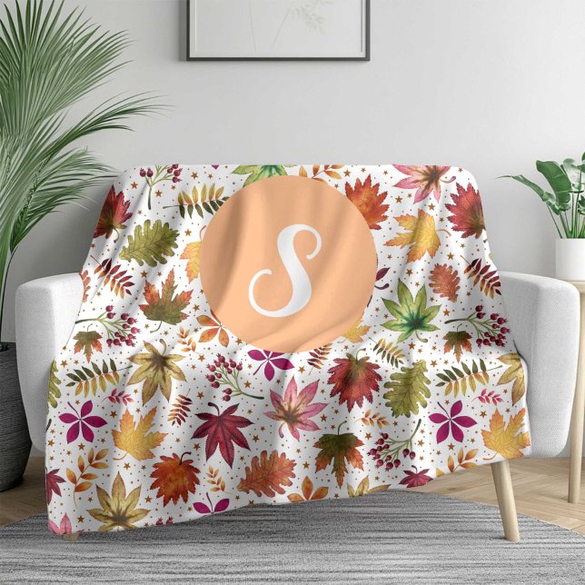 Thanksgiving Fall Autumn Leaves Pattern Monogram Fleece Blanket (Thanksgiving Fall Autumn Leaves Pattern Monogram Fleece Blanket)