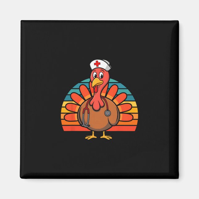 Thanksgiving Fall Autumn Scrub Tops Nursing Turkey Magnet (Front)