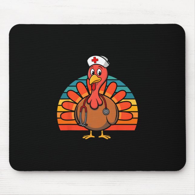 Thanksgiving Fall Autumn Scrub Tops Nursing Turkey Mouse Pad (Front)