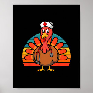 Thanksgiving Fall Autumn Scrub Tops Nursing Turkey Poster