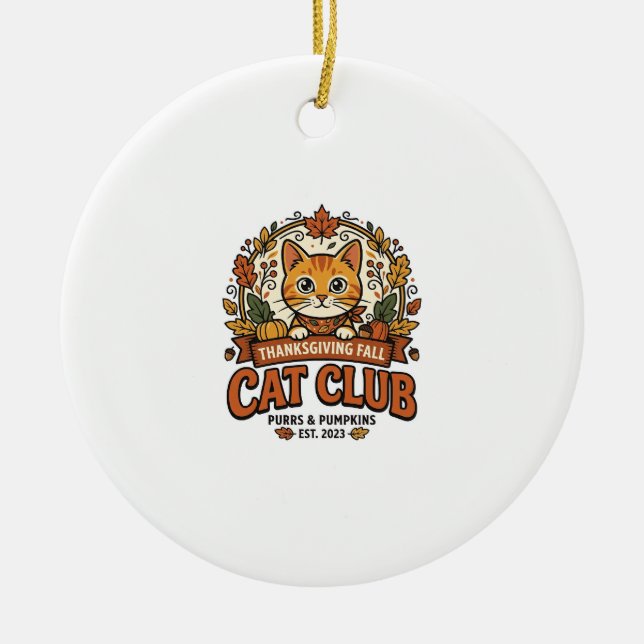 Thanksgiving Fall Cat Cat Lover Gift - Thanksgivin Ceramic Tree Decoration (Front)