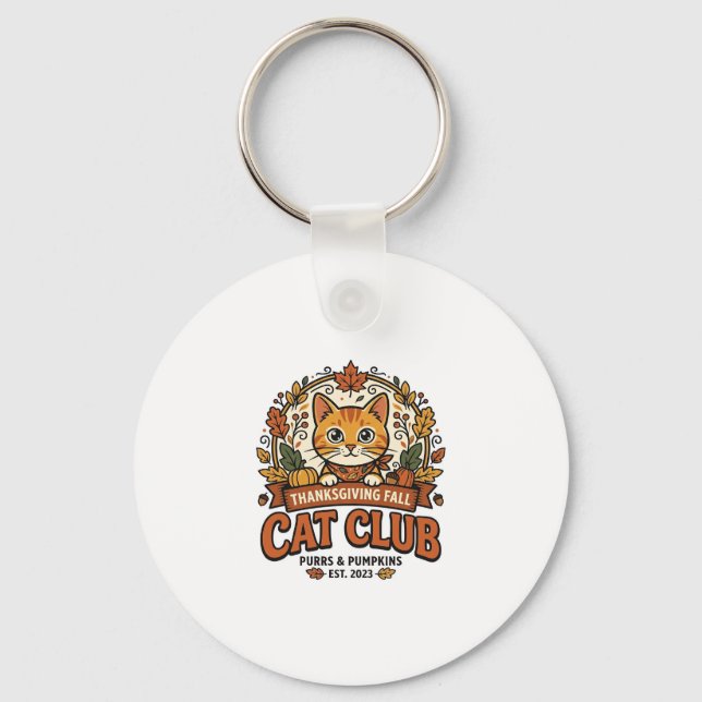 Thanksgiving Fall Cat Cat Lover Gift - Thanksgivin Key Ring (Front)