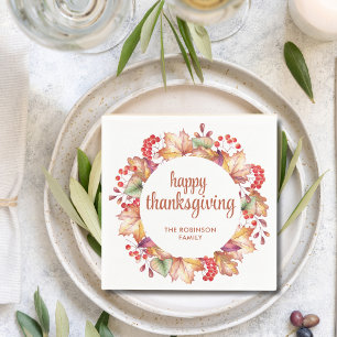 Thanksgiving Fall Colours Floral Wreath Napkin