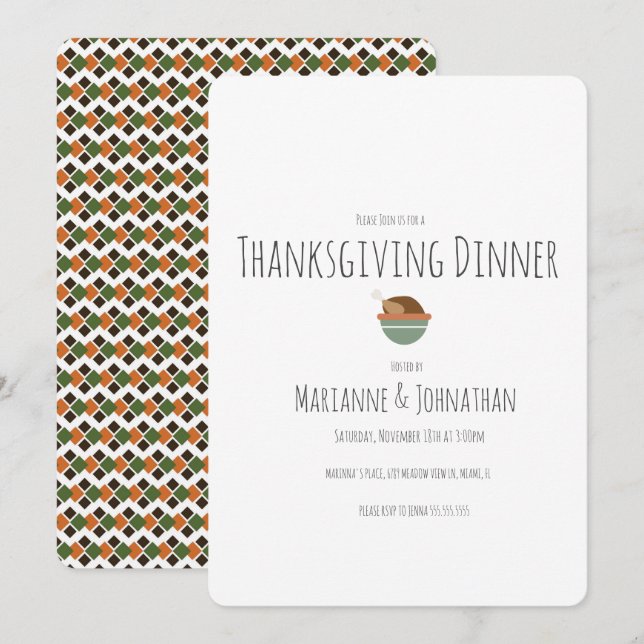 Thanksgiving Fall Dinner Turkey Party Invitation (Front/Back)