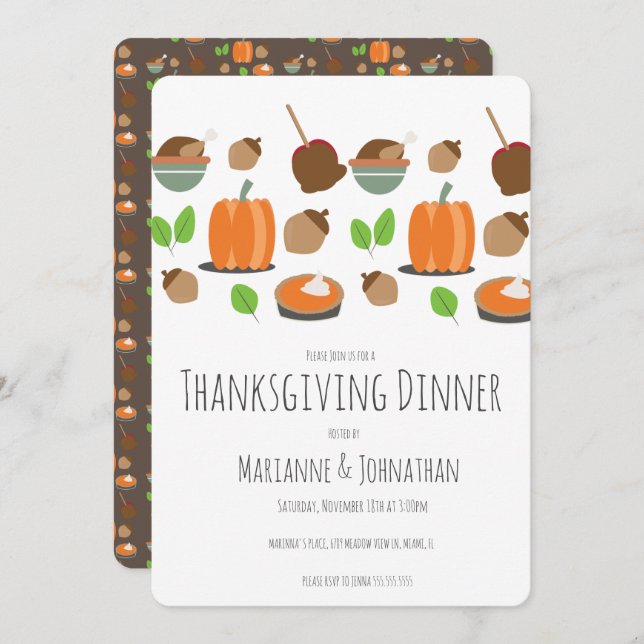 Thanksgiving Fall Dinner Turkey Party Mix Invitation (Front/Back)